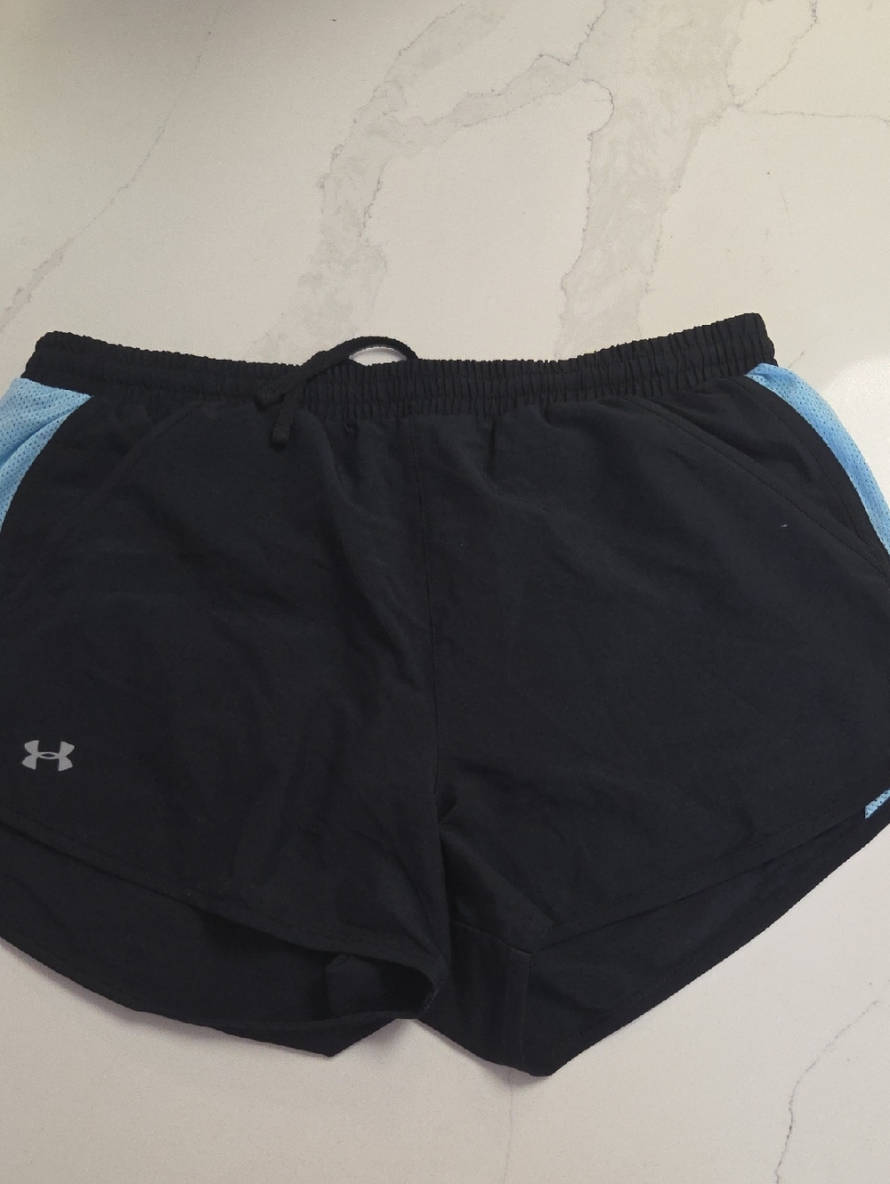 Under Armour Black Athletic Shorts with Light Blue Panels